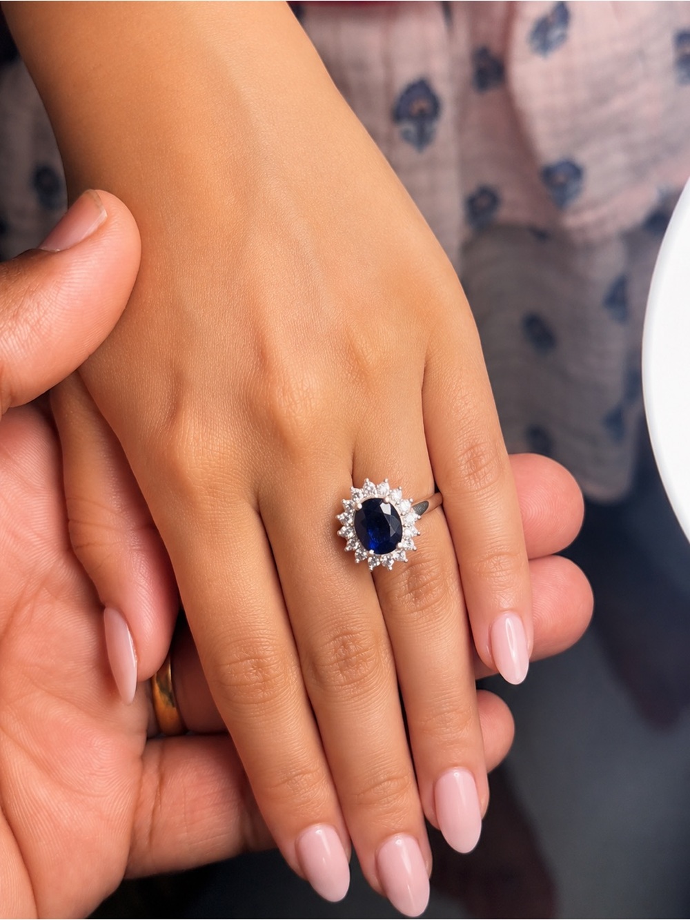 Natural 2 Ct Blue Sapphire Ring 925 Sterling Silver Halo Adjustable Certified